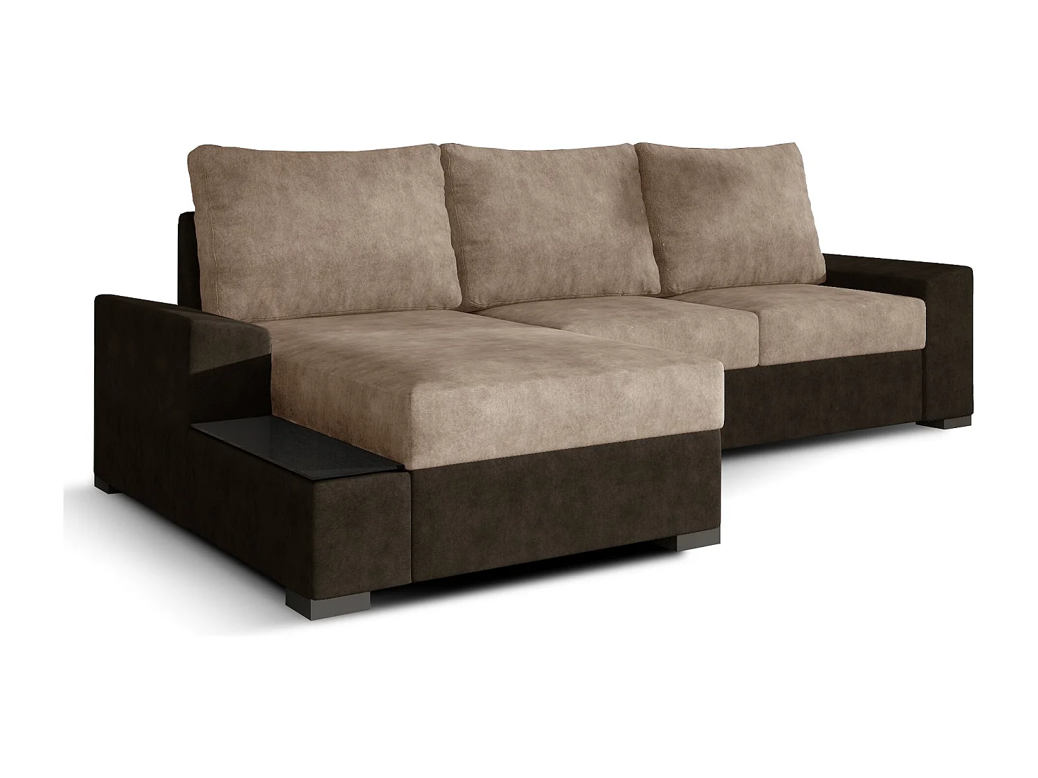 Linkerhoekbank converteerbaar zachte stof donkerbruin en lichtbruin James 245 cm