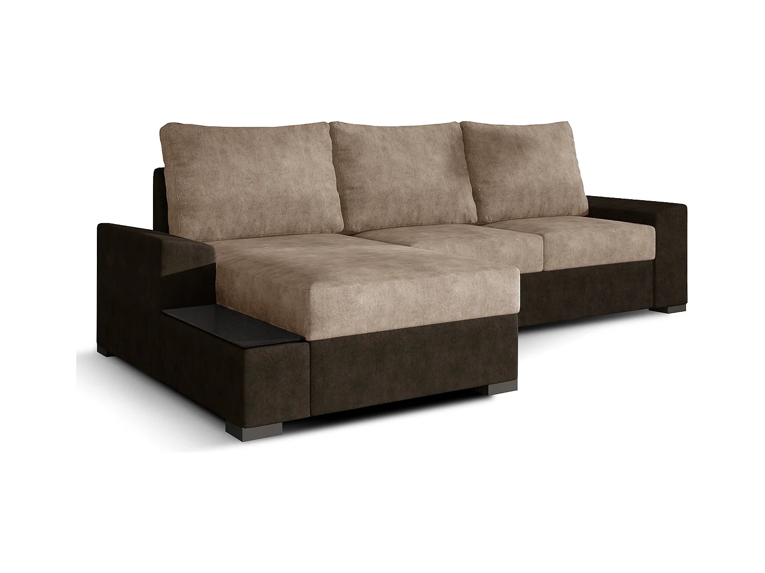 Canapé angle gauche convertible tissu doux marron foncé et marron clair James 245cm