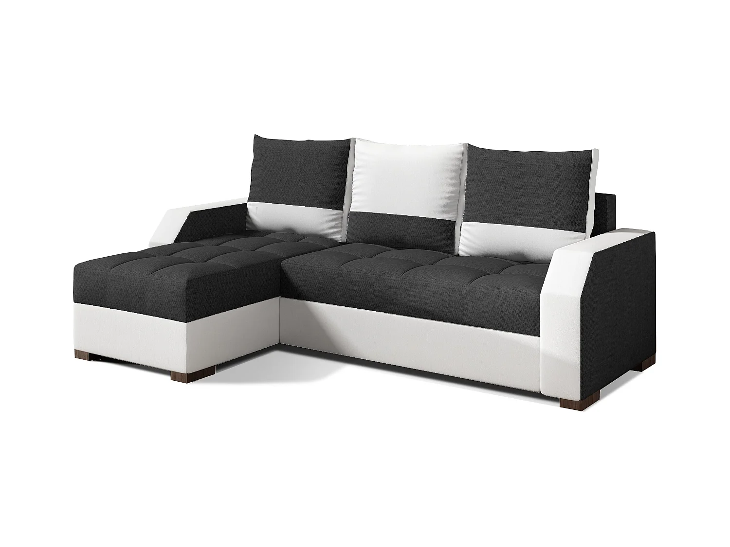 Designer omkeerbare hoekslaapbank in antraciet stof en wit kunstleer Zarky 250 cm