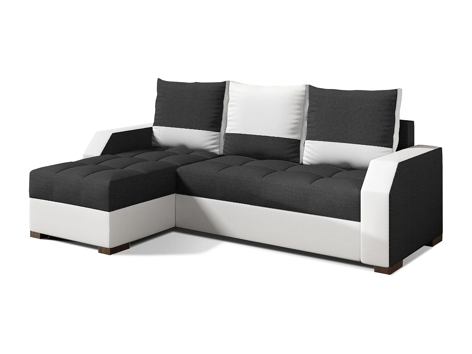 Canapé convertible angle réversible design tissu anthracite et simili cuir blanc Zarky 250cm