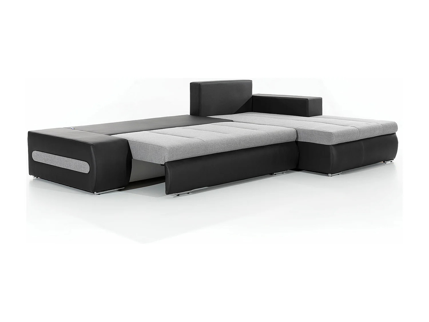 Canapé convertible angle droit tissu gris chiné et simili noir Waker 275cm