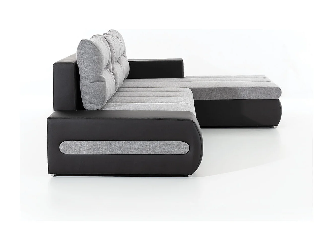 Canapé convertible angle droit tissu gris chiné et simili noir Waker 275cm