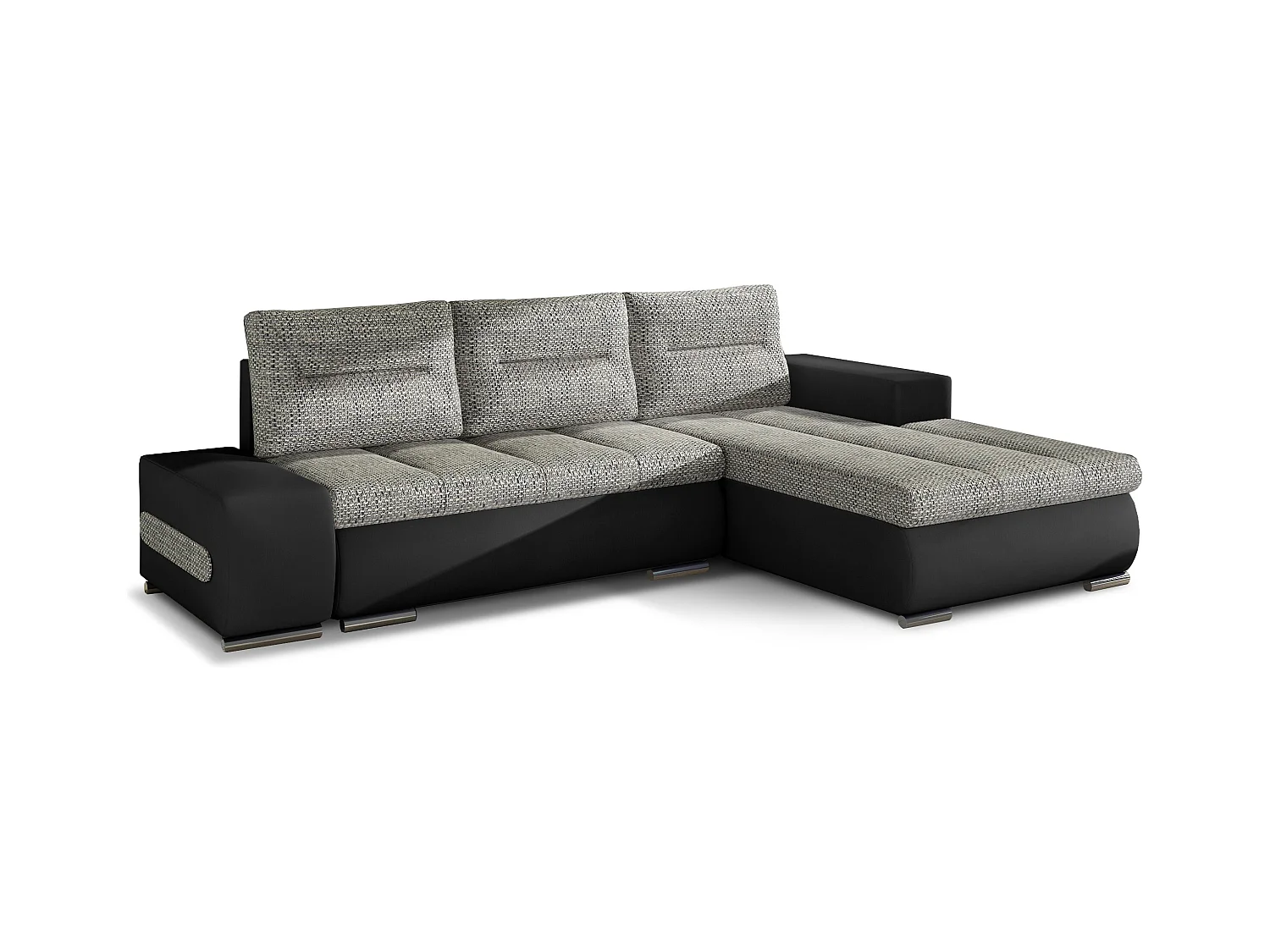 Canapé convertible angle droit tissu gris chiné et simili noir Waker 275cm
