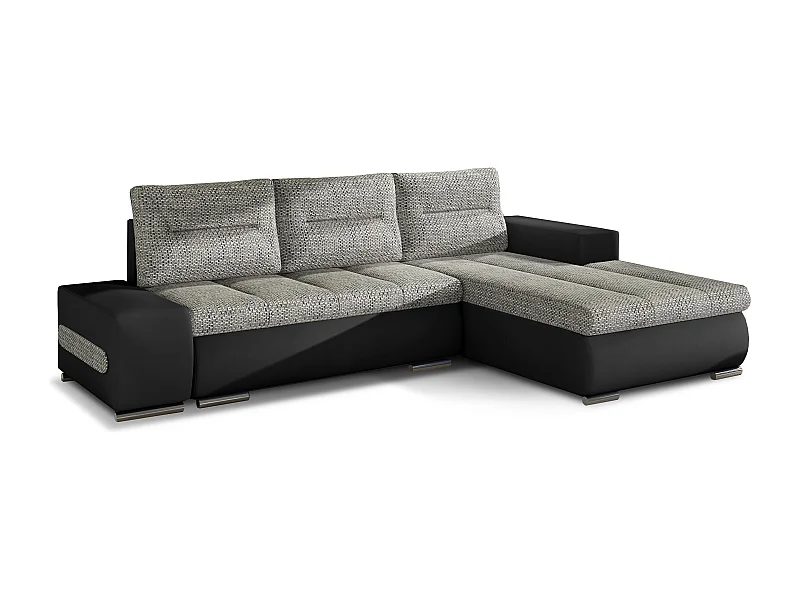 Canapé convertible angle droit tissu gris chiné et simili noir Waker 275cm