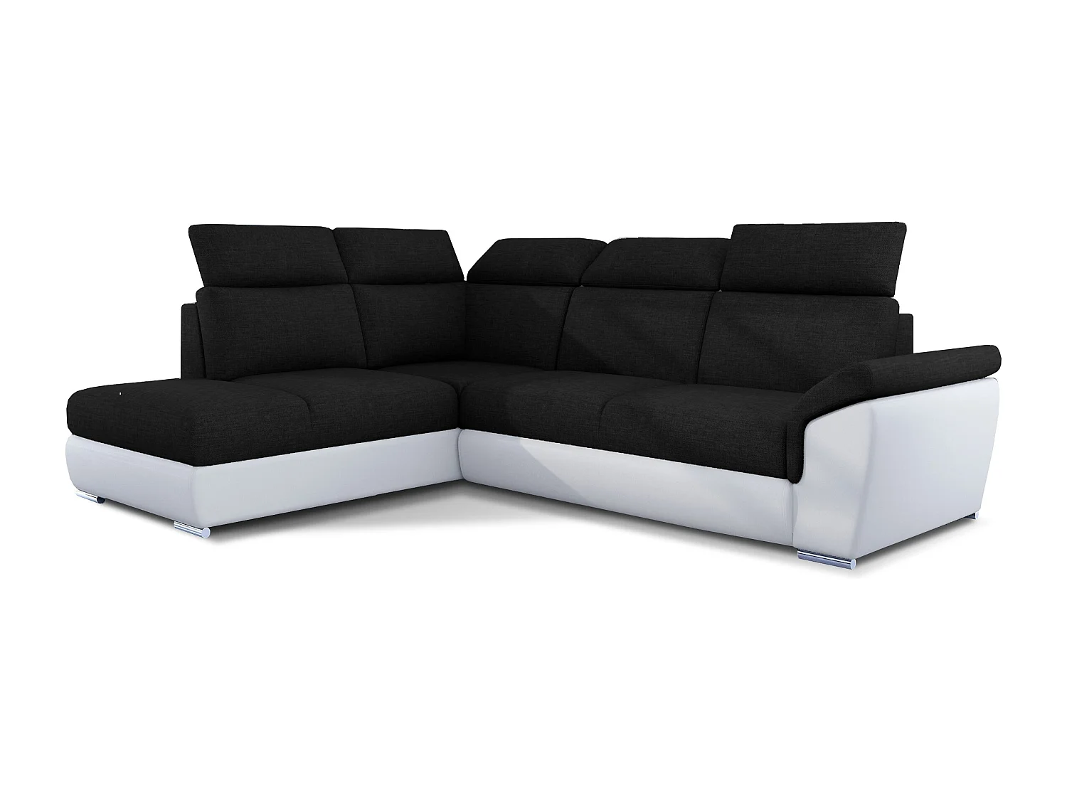 Canapé angle gauche convertible tissu noir et simili cuir blanc avec appuis-tête réglables Kepita 260cm