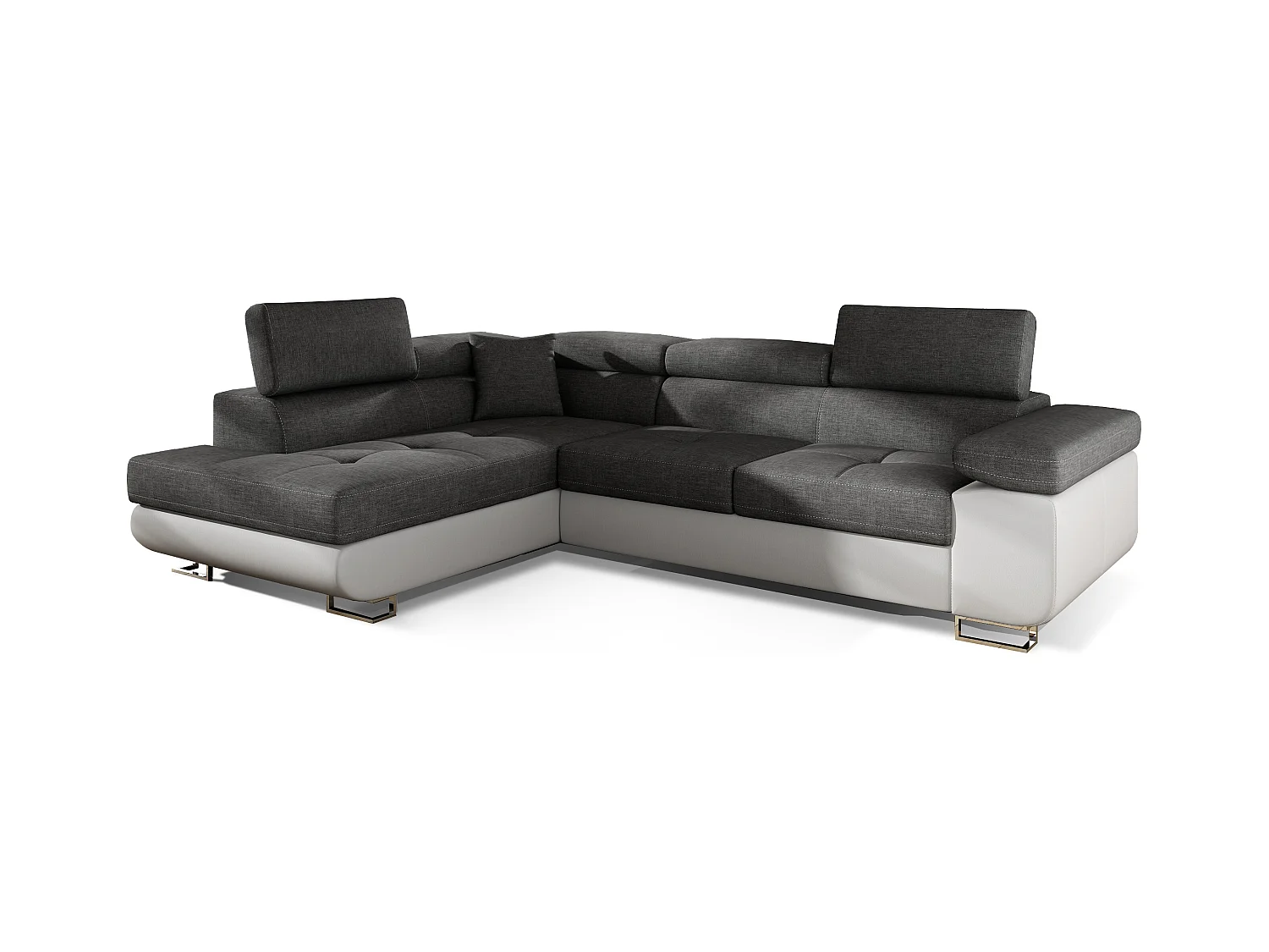 Canapé d'angle gauche convertible tissu gris foncé et simili blanc Marka 275cm