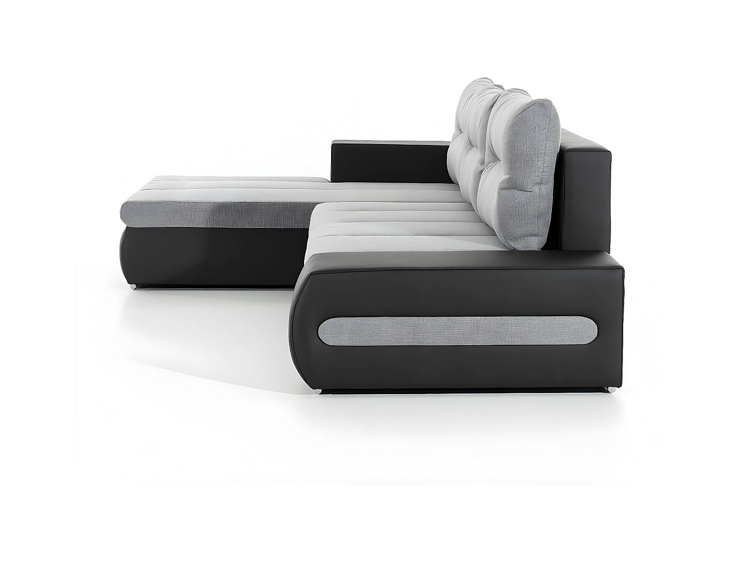 Canapé convertible angle gauche tissu beige chiné et simili marron Waker 275cm