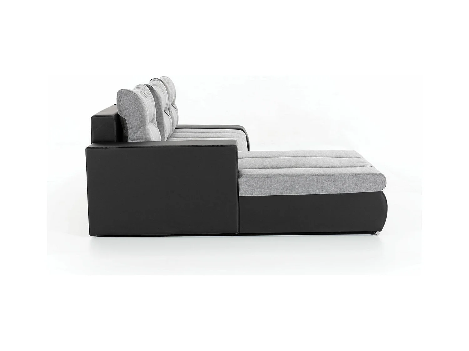 Canapé convertible angle gauche tissu beige chiné et simili marron Waker 275cm