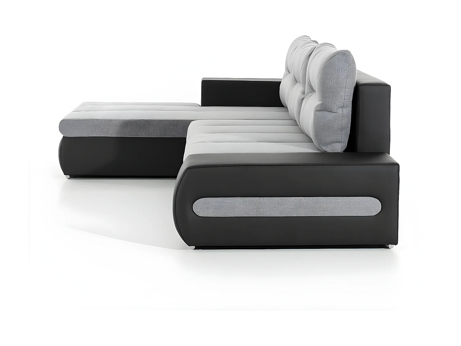 Canapé convertible angle gauche tissu beige chiné et simili marron Waker 275cm