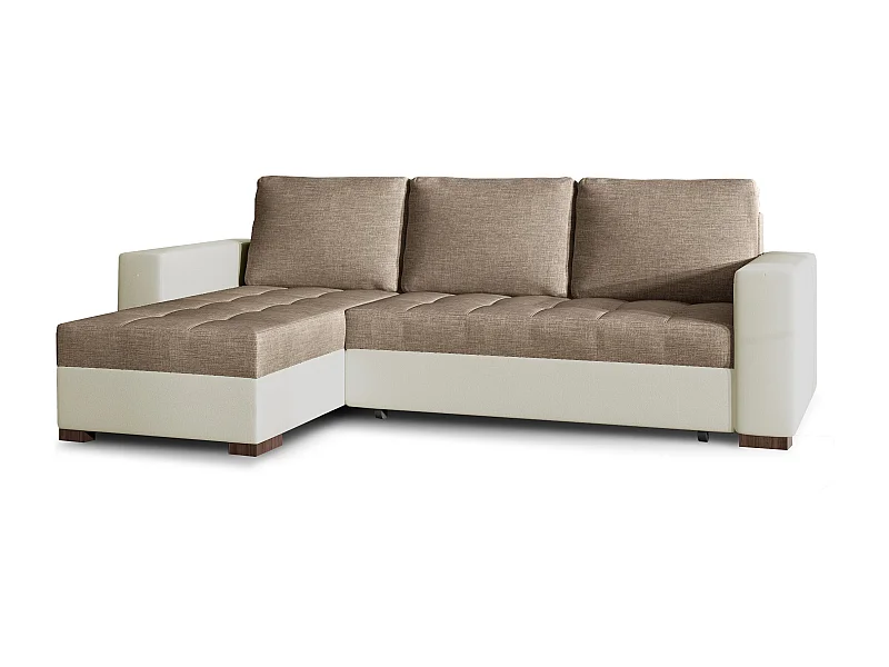Canapé d'angle convertible et réversible tissu marron clair et simili cuir beige Zelly 237cm