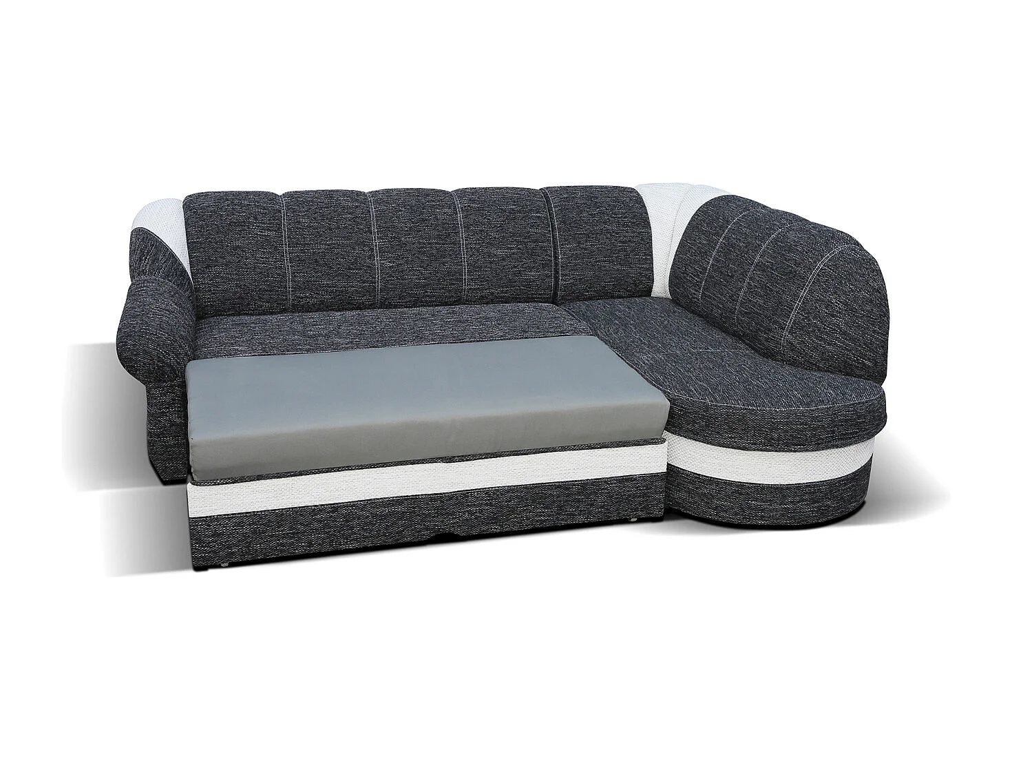 Canapé d'angle droit convertible tissu gris foncé et simili noir Sundy 250cm