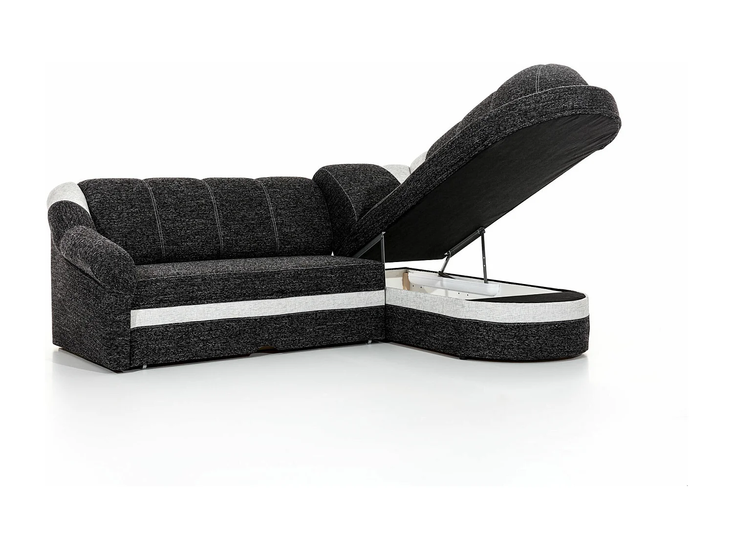 Canapé d'angle droit convertible tissu gris foncé et simili noir Sundy 250cm