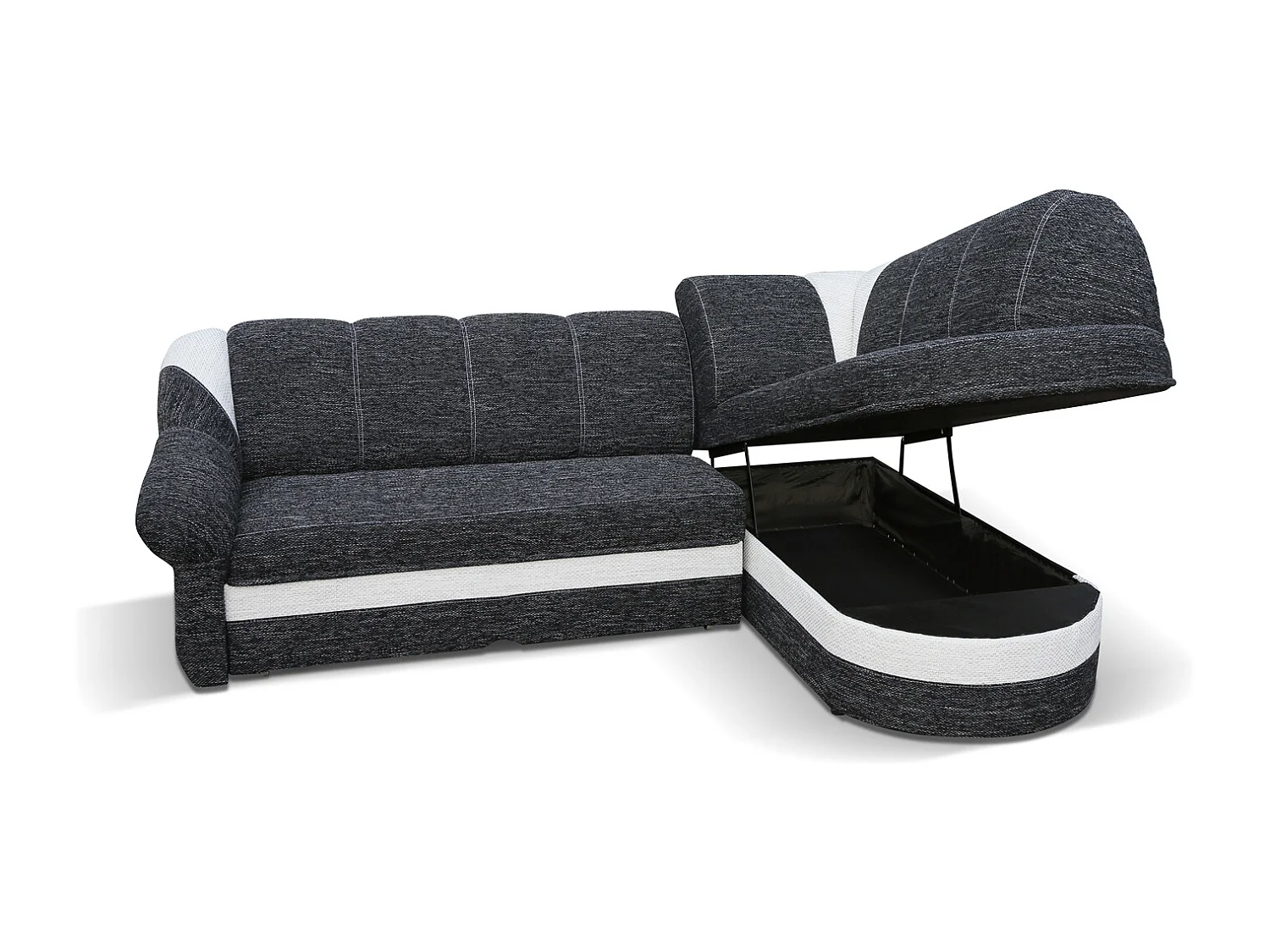 Canapé d'angle droit convertible tissu gris foncé et simili noir Sundy 250cm