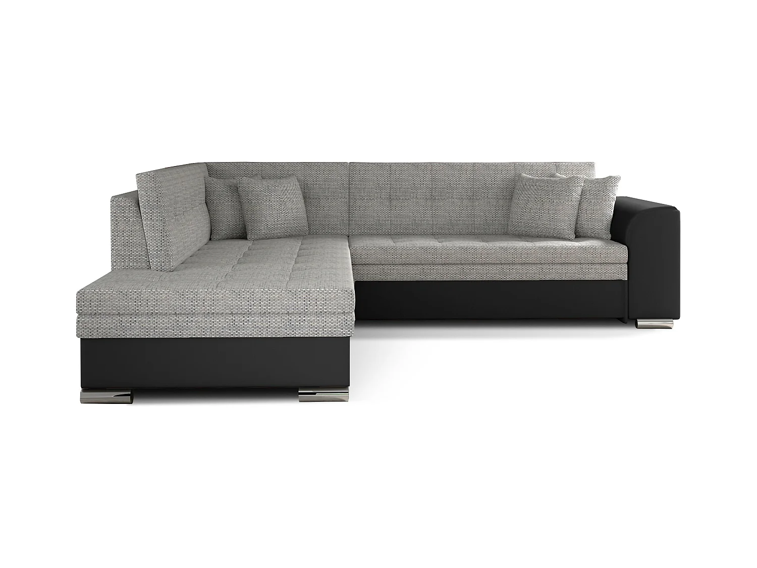 Canapé convertible gauche droit tissu gris chiné et simili noir Pika 260cm