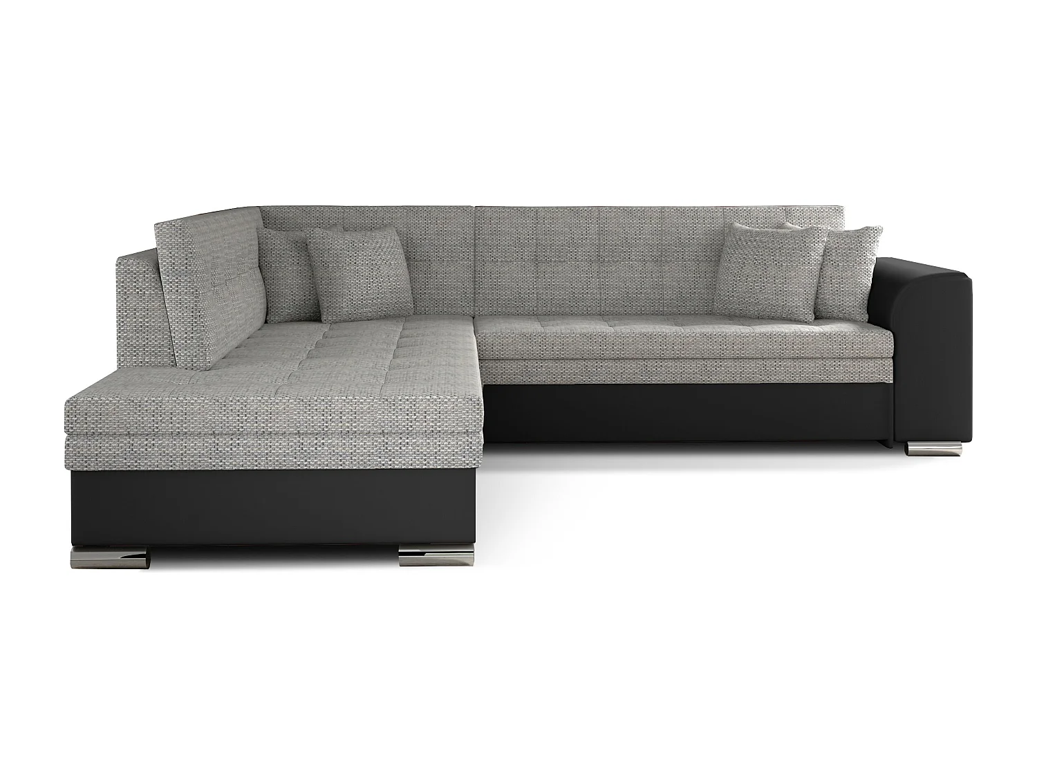 Canapé convertible gauche droit tissu gris chiné et simili noir Pika 260cm