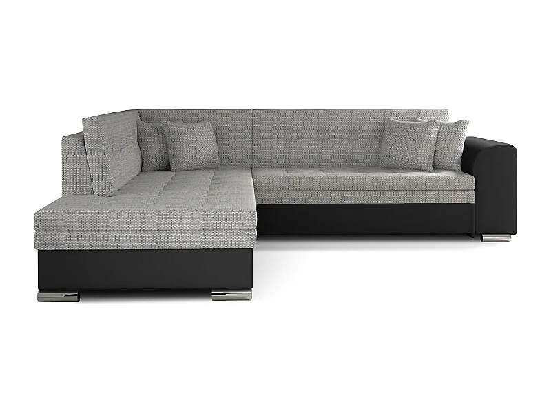 Canapé convertible gauche droit tissu gris chiné et simili noir Pika 260cm
