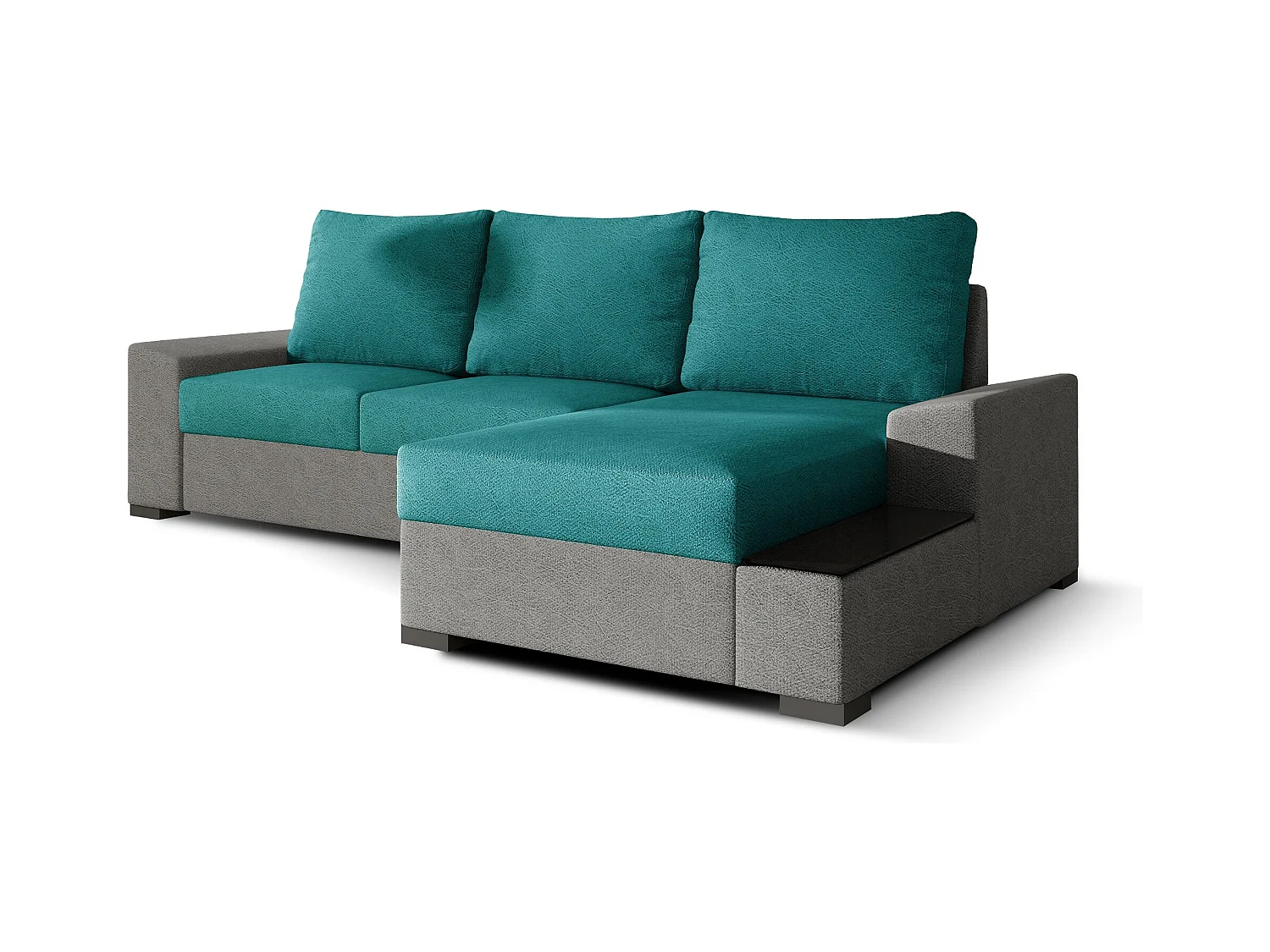 Canapé angle droit convertible tissu doux gris clair et vert James 245cm