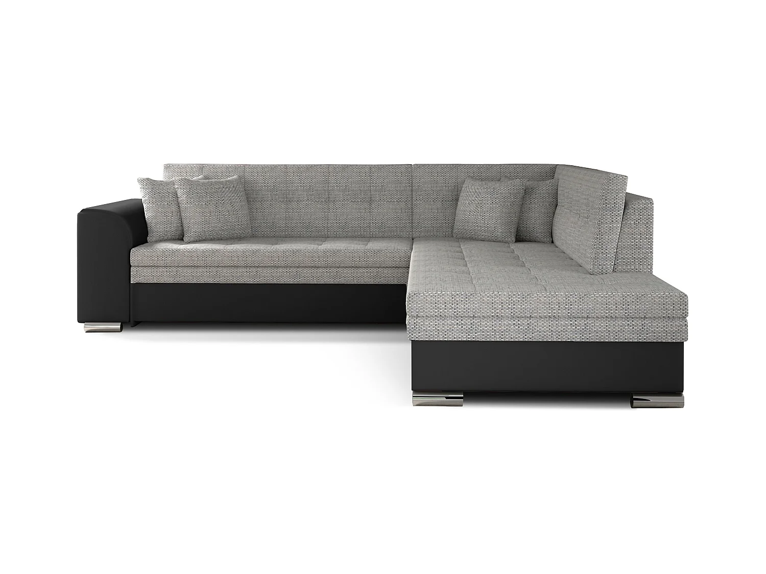 Canapé convertible angle droit tissu gris chiné et simili noir Pika 260cm