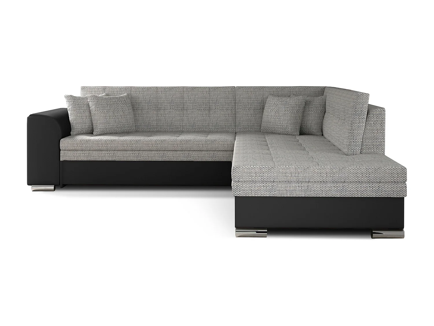 Canapé convertible angle droit tissu gris chiné et simili noir Pika 260cm