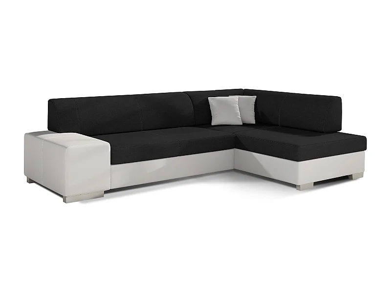 Canapé convertible angle droit tissu noir et simili cuir blanc Polky 272cm