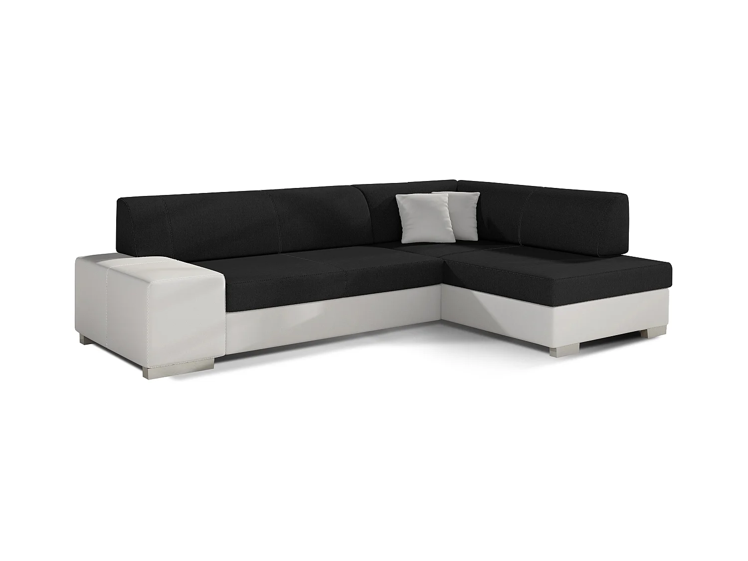 Canapé convertible angle droit tissu noir et simili cuir blanc Polky 272cm
