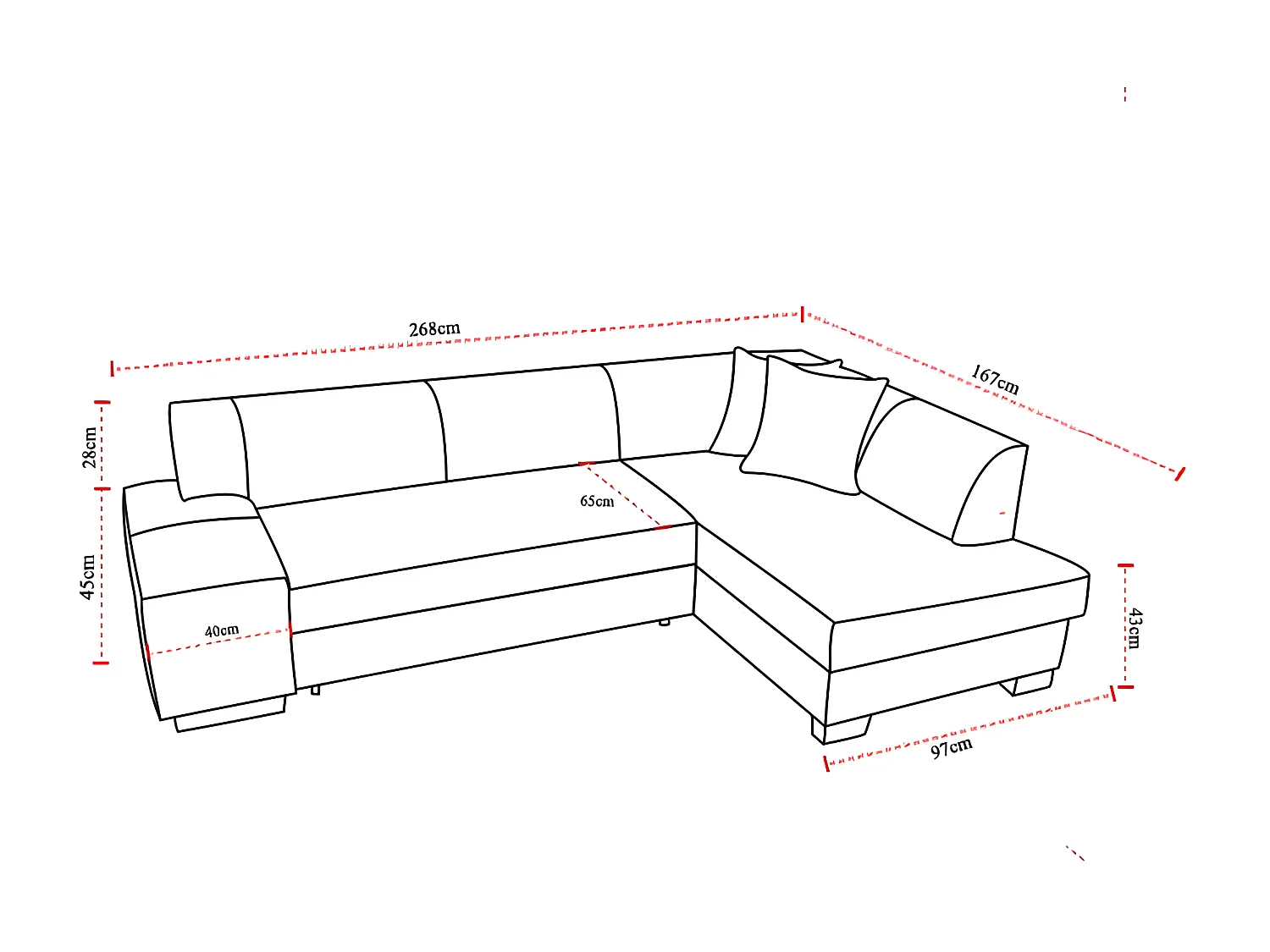 Canapé convertible angle droit tissu noir et simili cuir blanc Polky 272cm