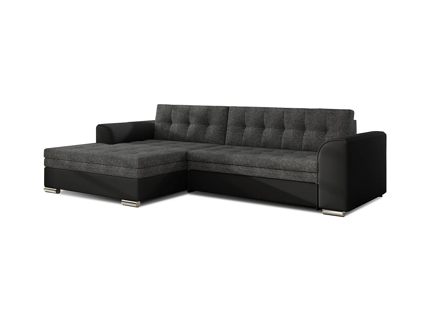 Canapé angle gauche convertible simili noir et tissu gris foncé chinKapitona 270cm