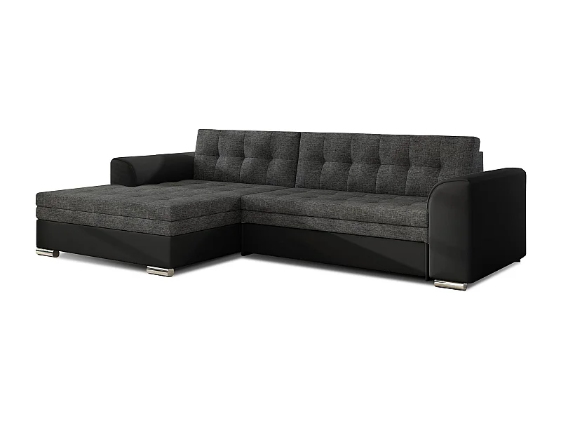 Canapé angle gauche convertible simili noir et tissu gris foncé chinKapitona 270cm