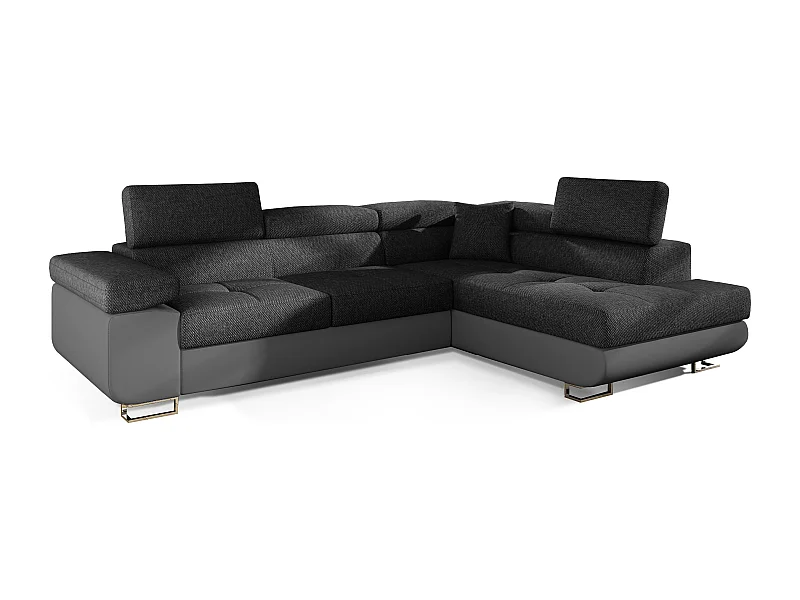 Canapé d'angle droit convertible tissu gris foncé chiné et simili cuir gris Marka 275cm