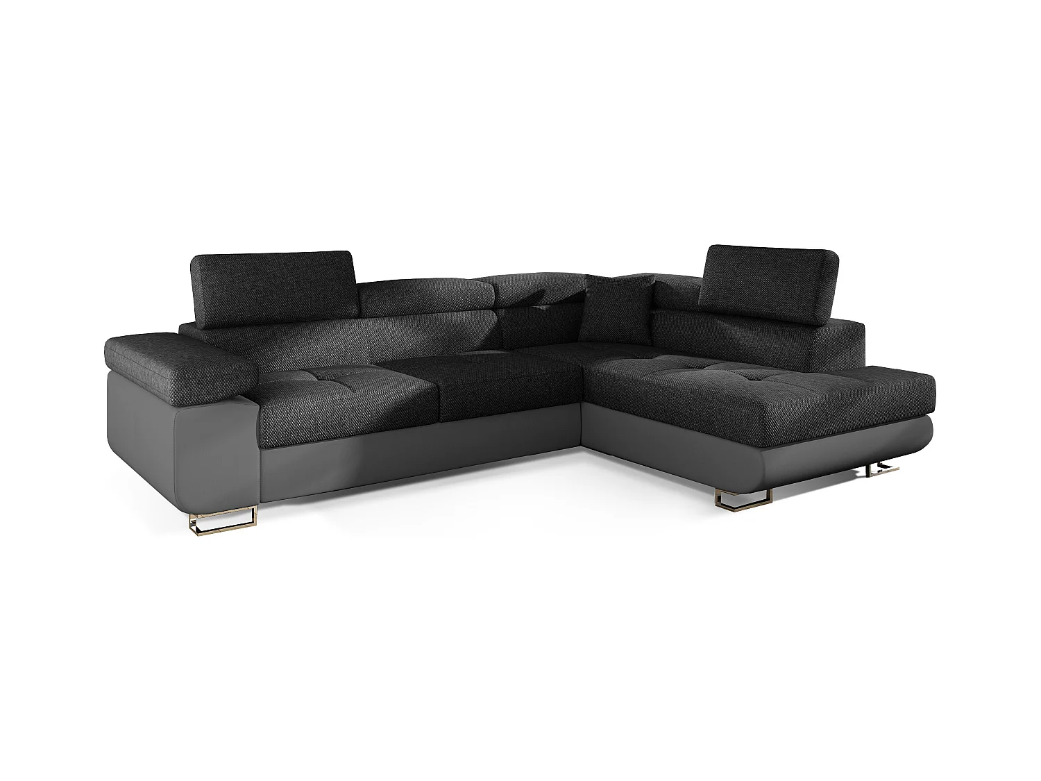 Canapé d'angle droit convertible tissu gris foncé chiné et simili cuir gris Marka 275cm