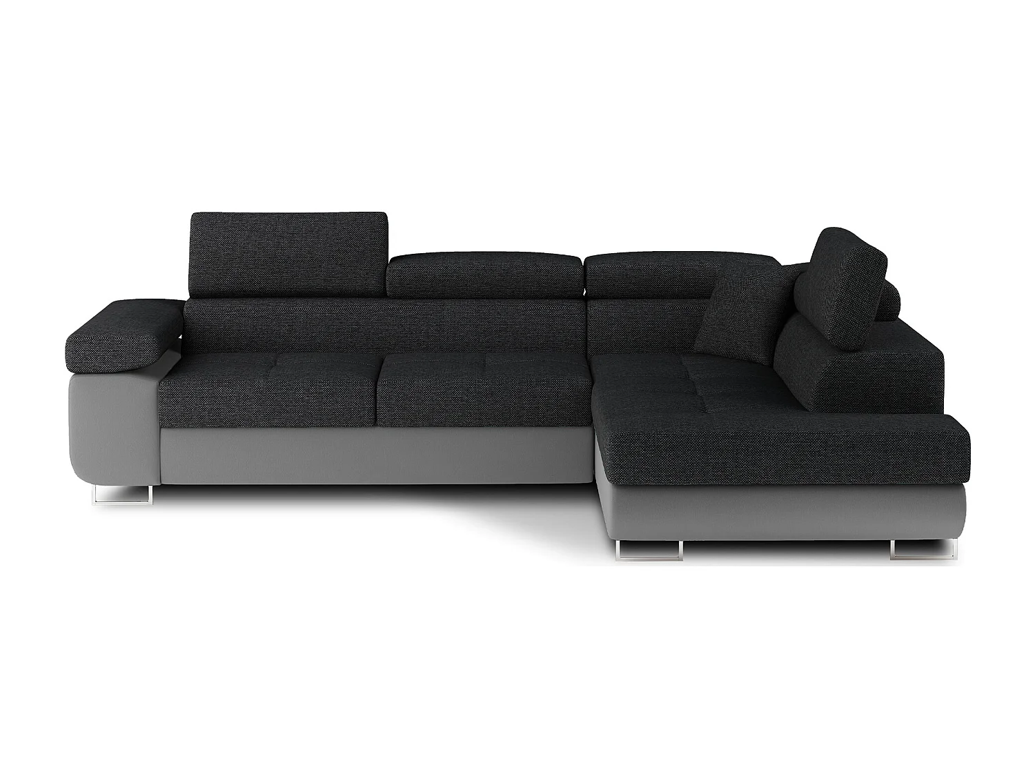 Sofá esquinero convertible en símil piel y tela reposacabezas elevables - Colección Marka-Gris/Gris oscuro-Ángulos rectos
