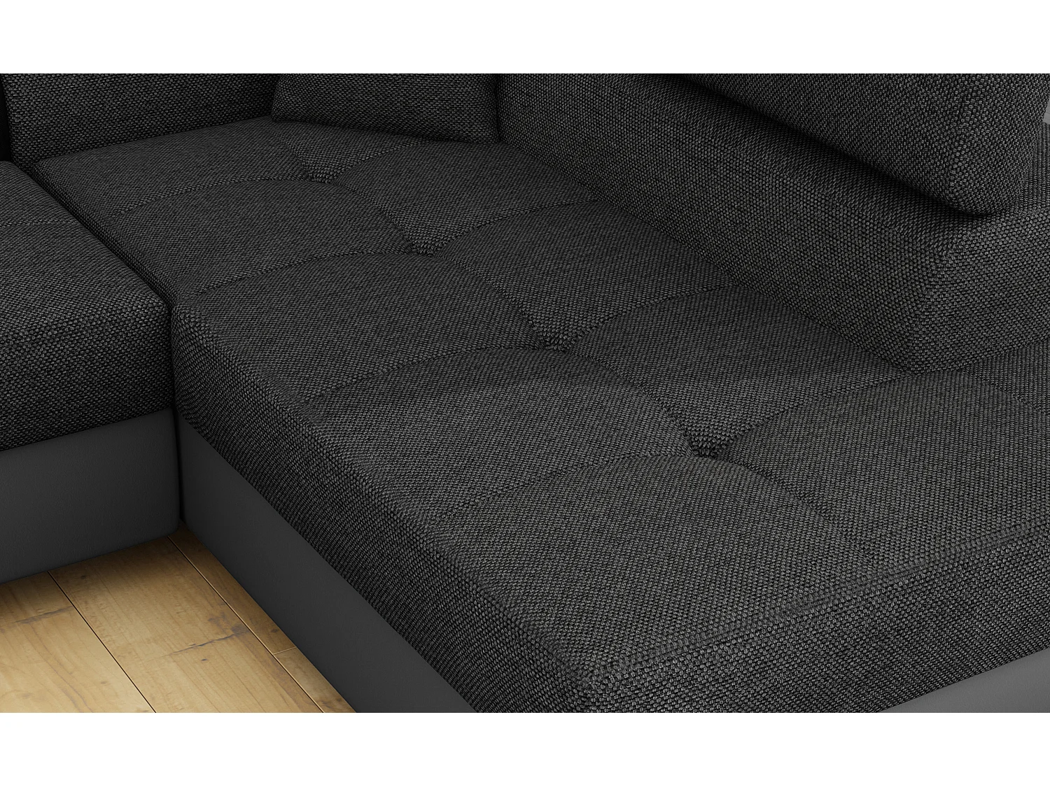 Sofá esquinero convertible en símil piel y tela reposacabezas elevables - Colección Marka-Gris/Gris oscuro-Ángulos rectos