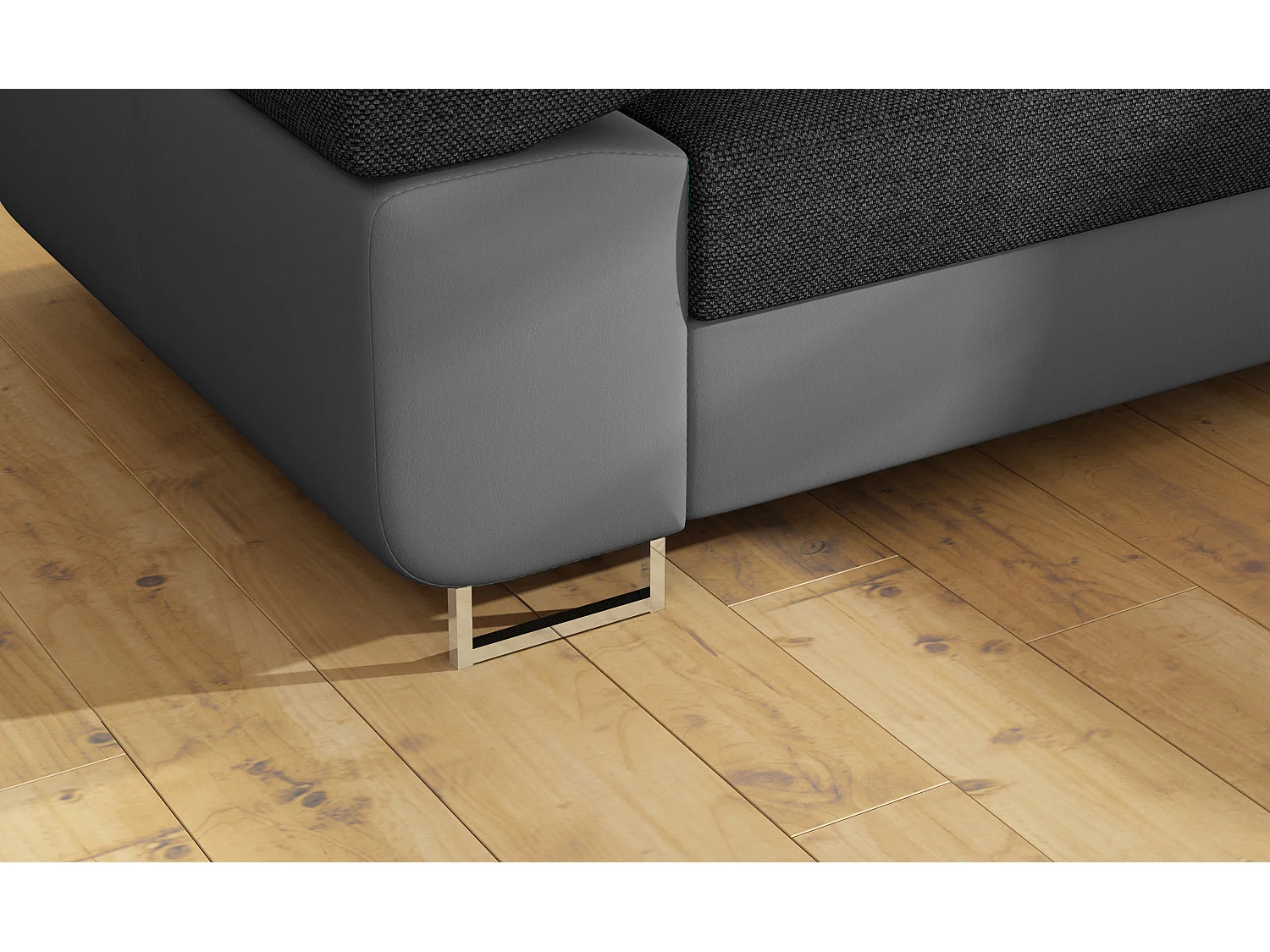 Sofá esquinero convertible en símil piel y tela reposacabezas elevables - Colección Marka-Gris/Gris oscuro-Ángulos rectos