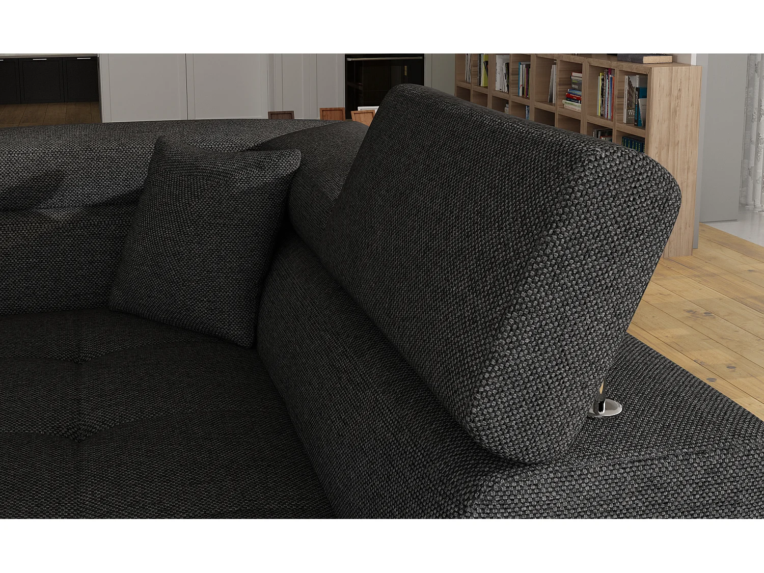 Sofá esquinero convertible en símil piel y tela reposacabezas elevables - Colección Marka-Gris/Gris oscuro-Ángulos rectos