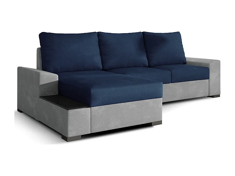 Converteerbare hoekbank links in zachte lichtgrijze en donkerblauwe stof James 245 cm