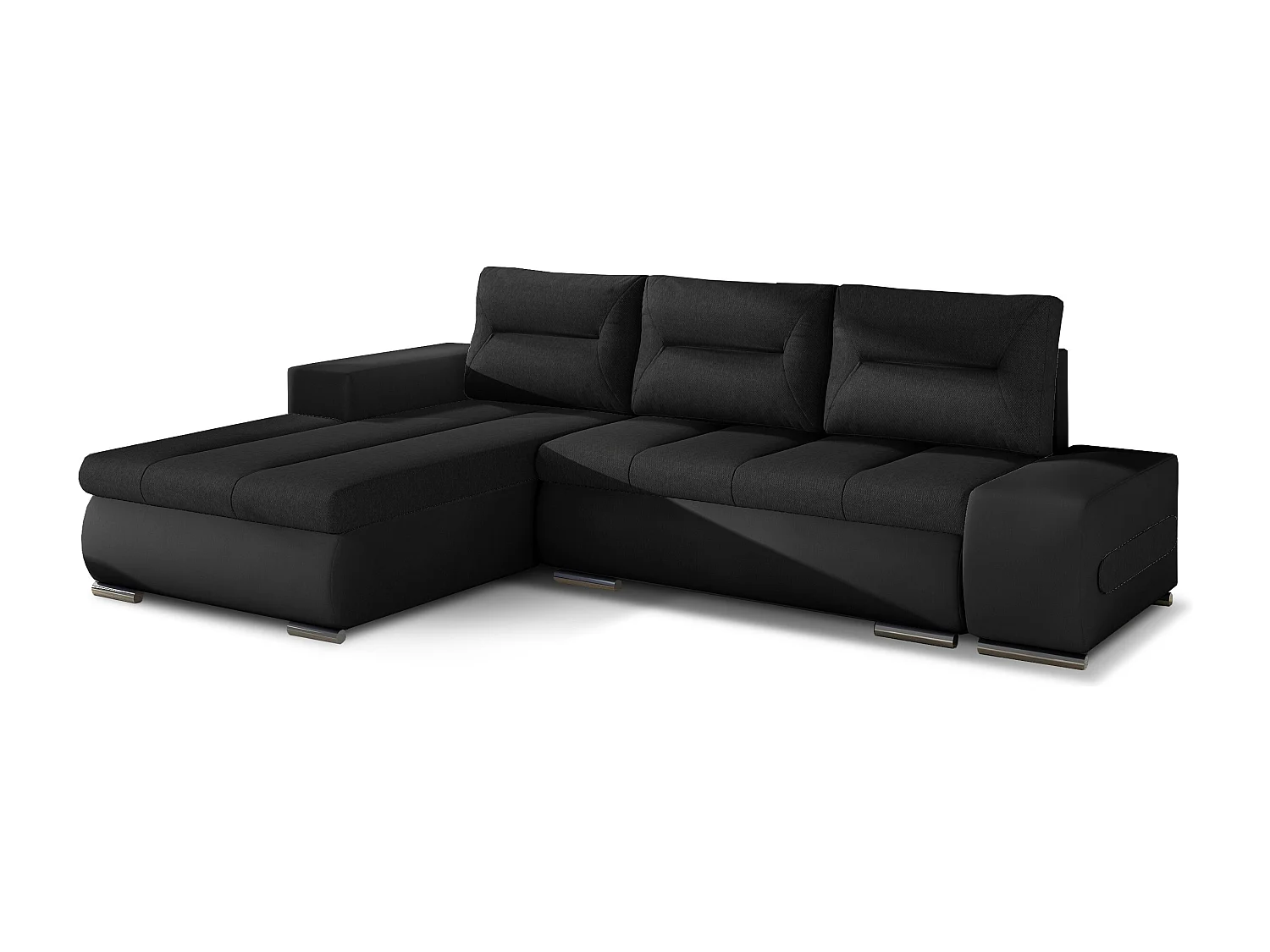 Canapé convertible angle gauche tissu et simili noir Waker 275cm