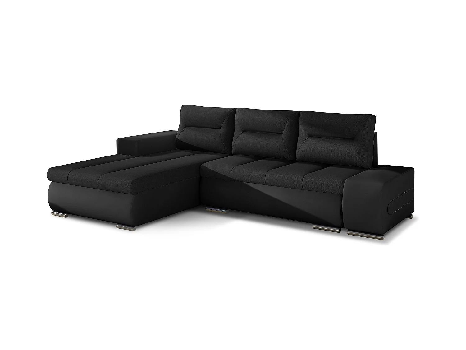 Canapé convertible angle gauche tissu et simili noir Waker 275cm