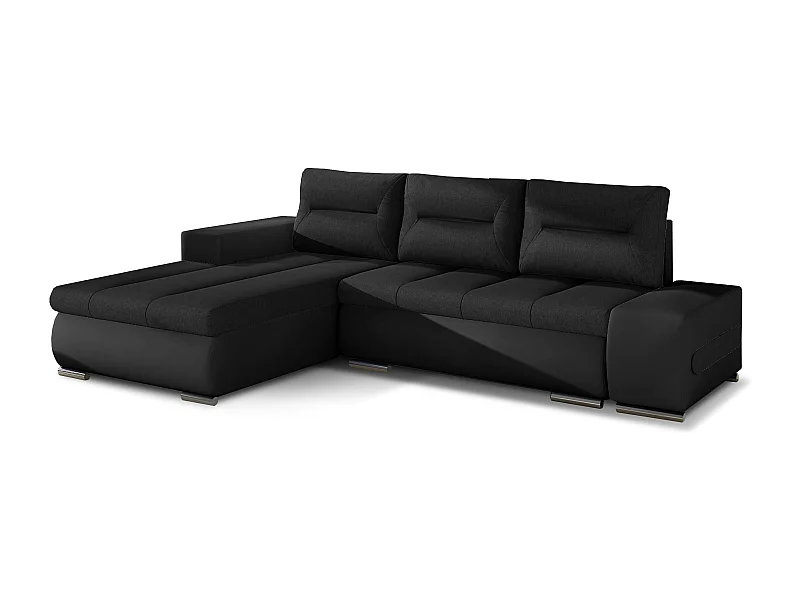 Canapé convertible angle gauche tissu et simili noir Waker 275cm