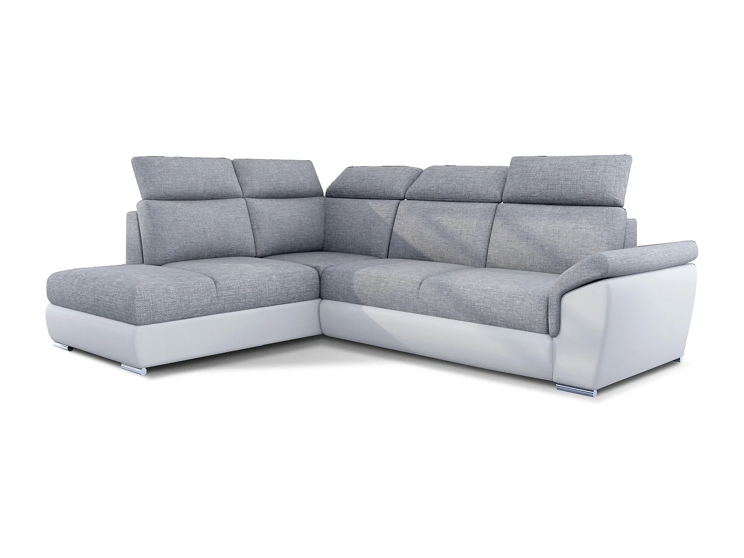 Canapé angle gauche convertible tissu gris clair et simili blanc avec appuis-tête réglables Kepita 260cm