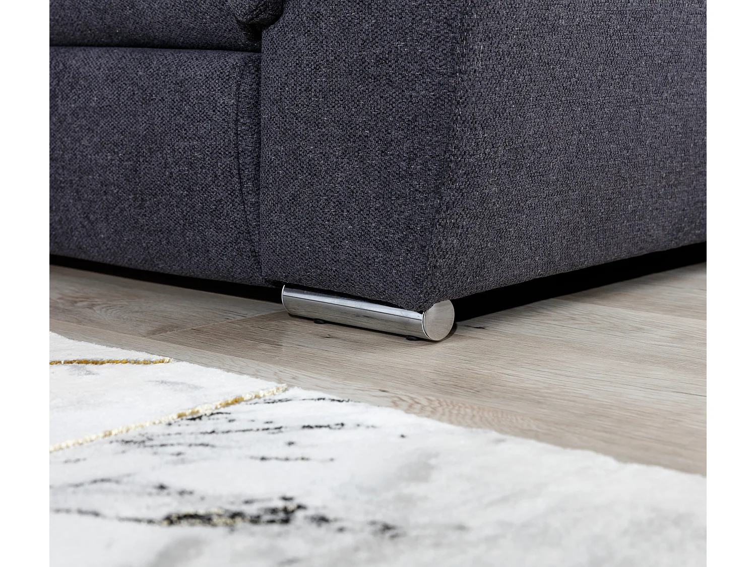 Canapé angle gauche convertible tissu gris clair et simili blanc avec appuis-tête réglables Kepita 260cm