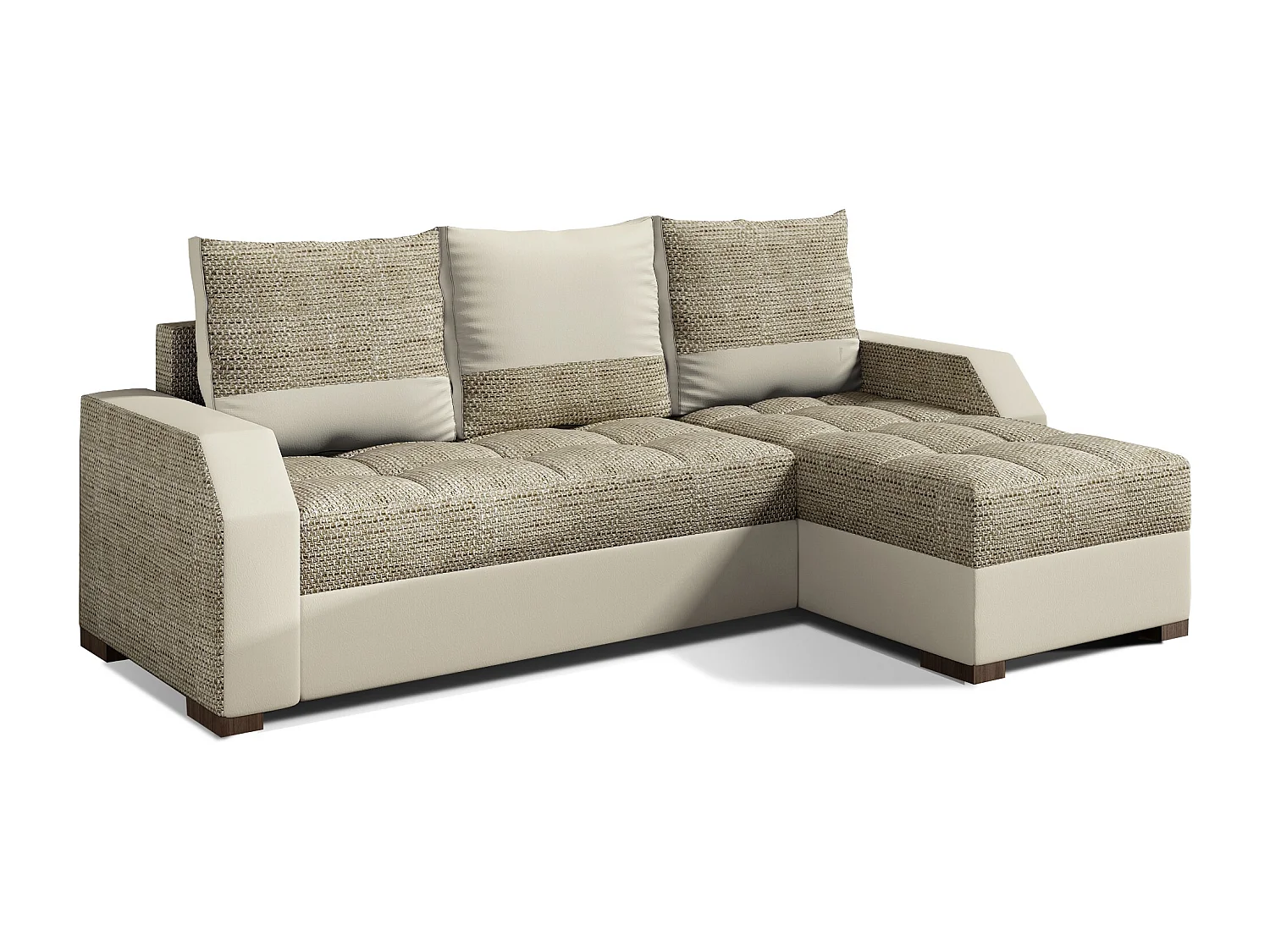 Canapé convertible angle réversible design tissu beige clair chiné et simili cuir beige Zarky 250cm