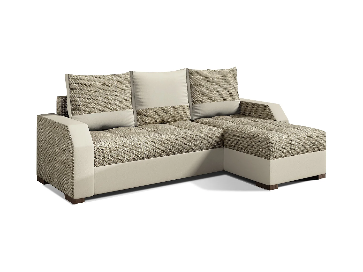 Designer omkeerbare hoekslaapbank in lichtbeige gemêleerde stof en beige kunstleer Zarky 250 cm