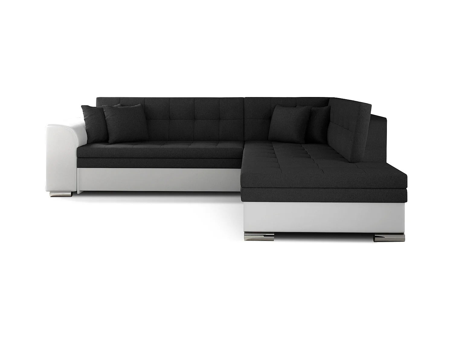 Canapé convertible angle droit tissu noir et simili blanc Pika 260cm
