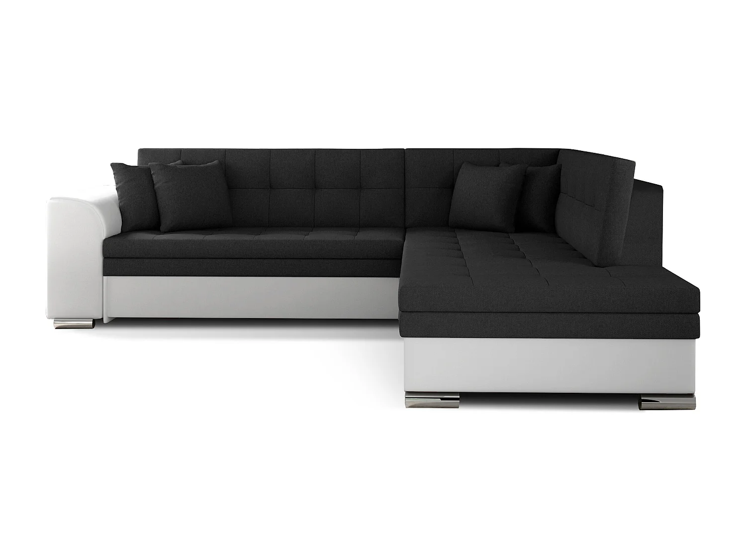 Canapé convertible angle droit tissu noir et simili blanc Pika 260cm