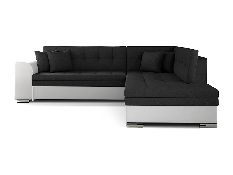 Canapé convertible angle droit tissu noir et simili blanc Pika 260cm