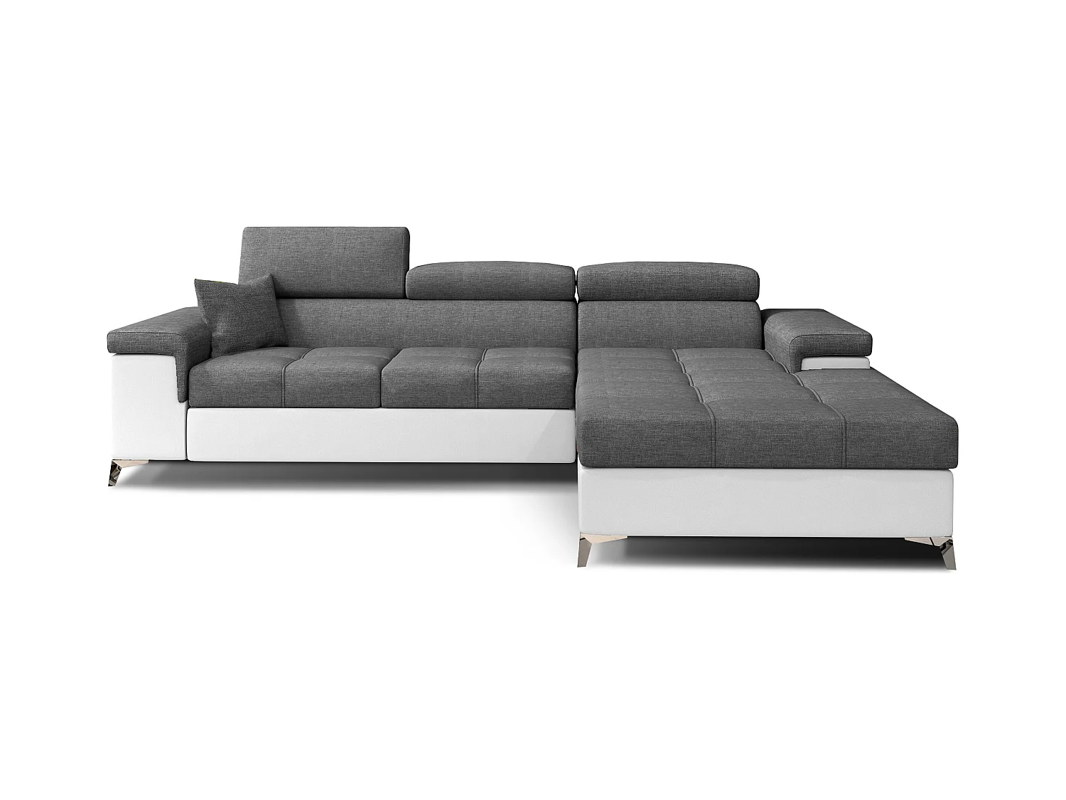 Canapé angle droit convertible tissu gris foncé et simili blanc avec appuis-tête réglables Rikaro 280cm