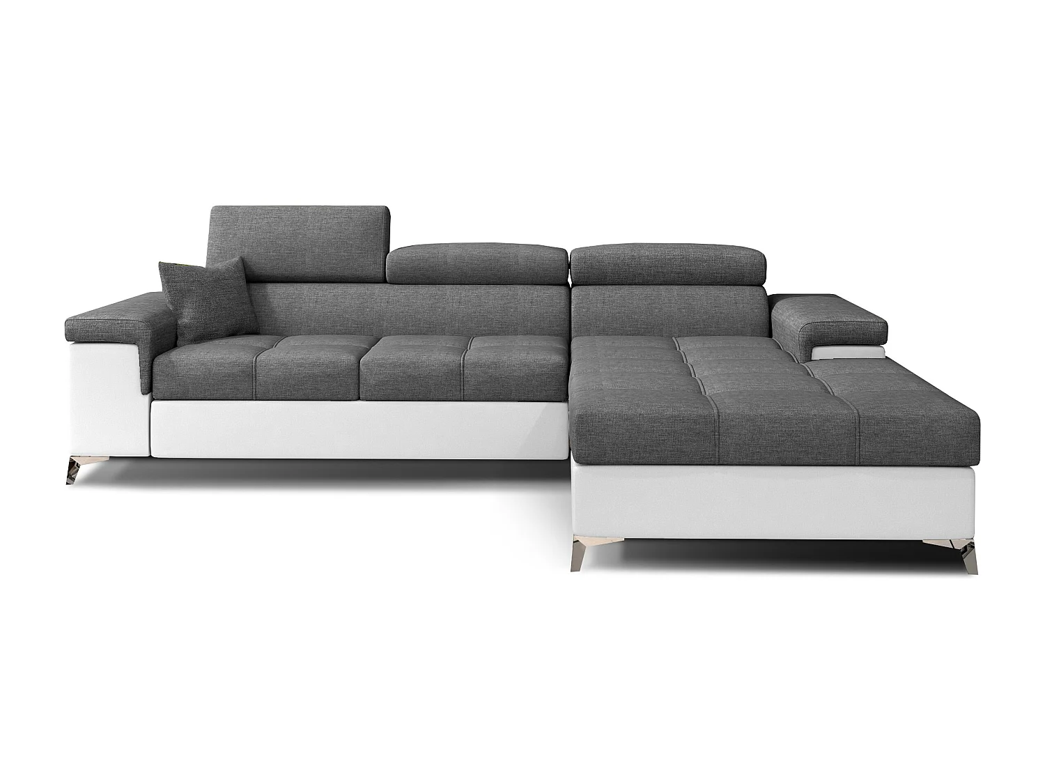 Canapé angle droit convertible tissu gris foncé et simili blanc avec appuis-tête réglables Rikaro 280cm