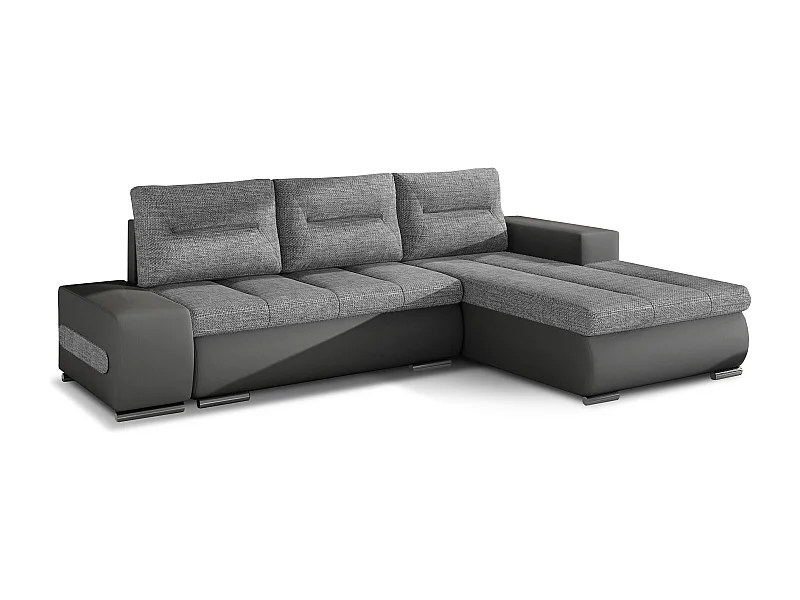 Canapé convertible angle droit tissu gris clair et simili gris Waker 275cm