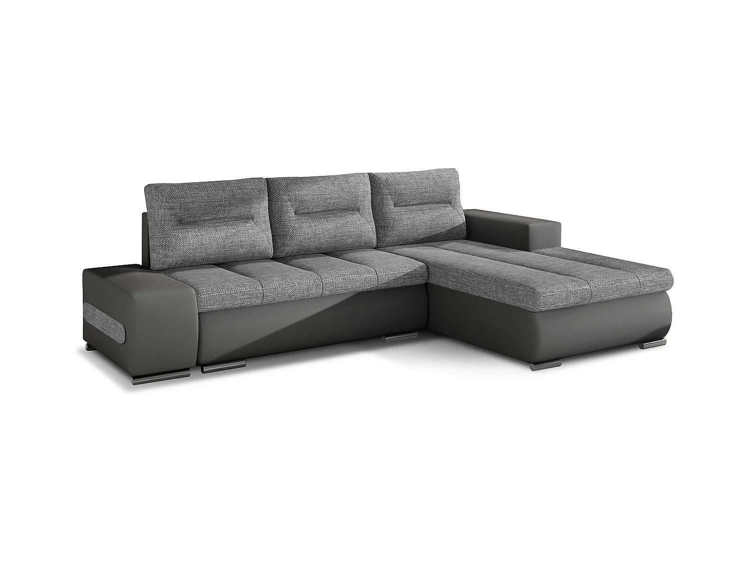 Canapé convertible angle droit tissu gris clair et simili gris Waker 275cm