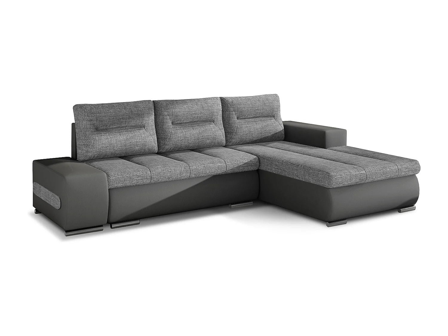 Canapé convertible angle droit tissu gris clair et simili gris Waker 275cm